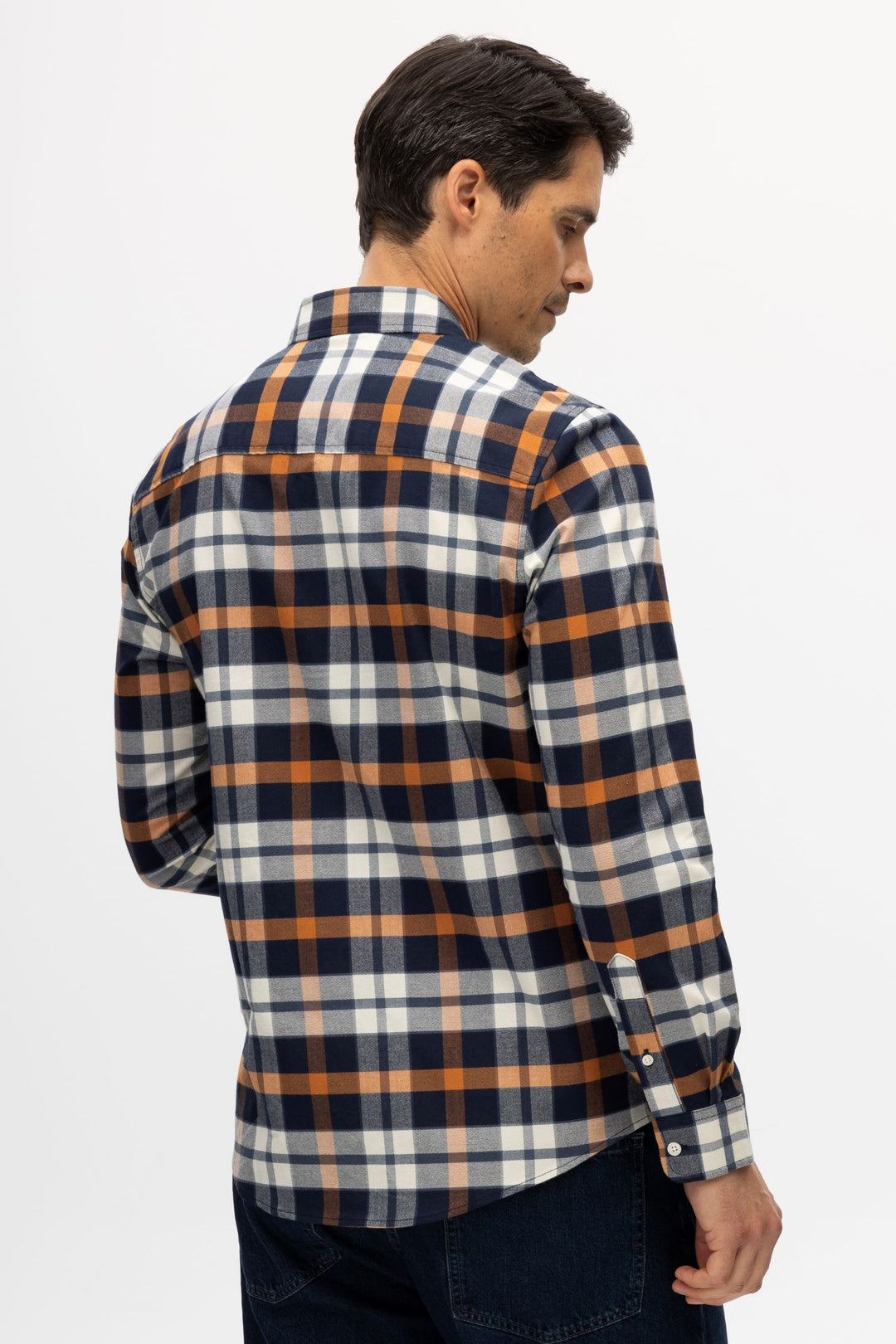 Ryan Navy/Orange Brushed Flannel Plaid Shirt