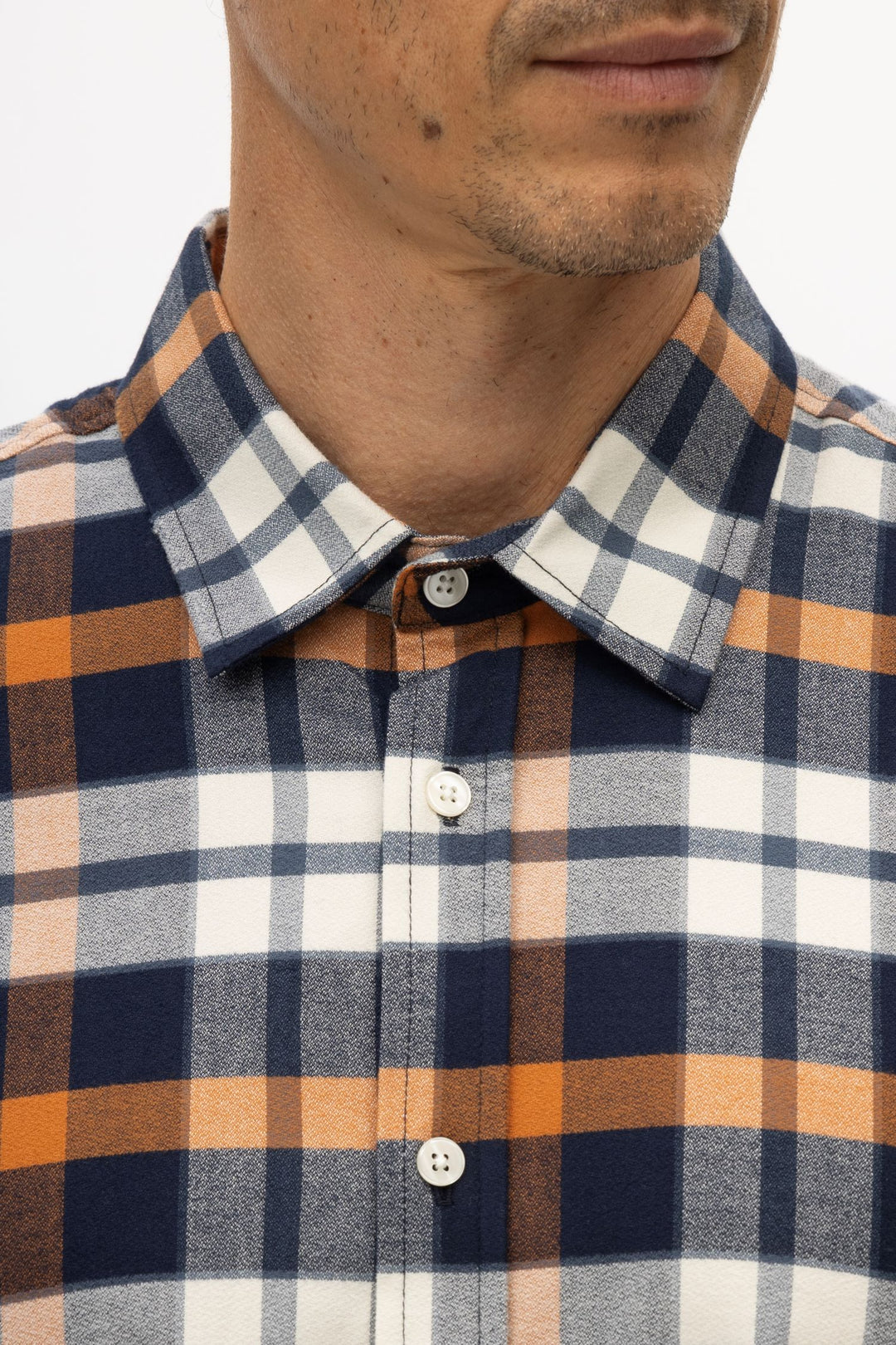 Ryan Navy/Orange Brushed Flannel Plaid Shirt