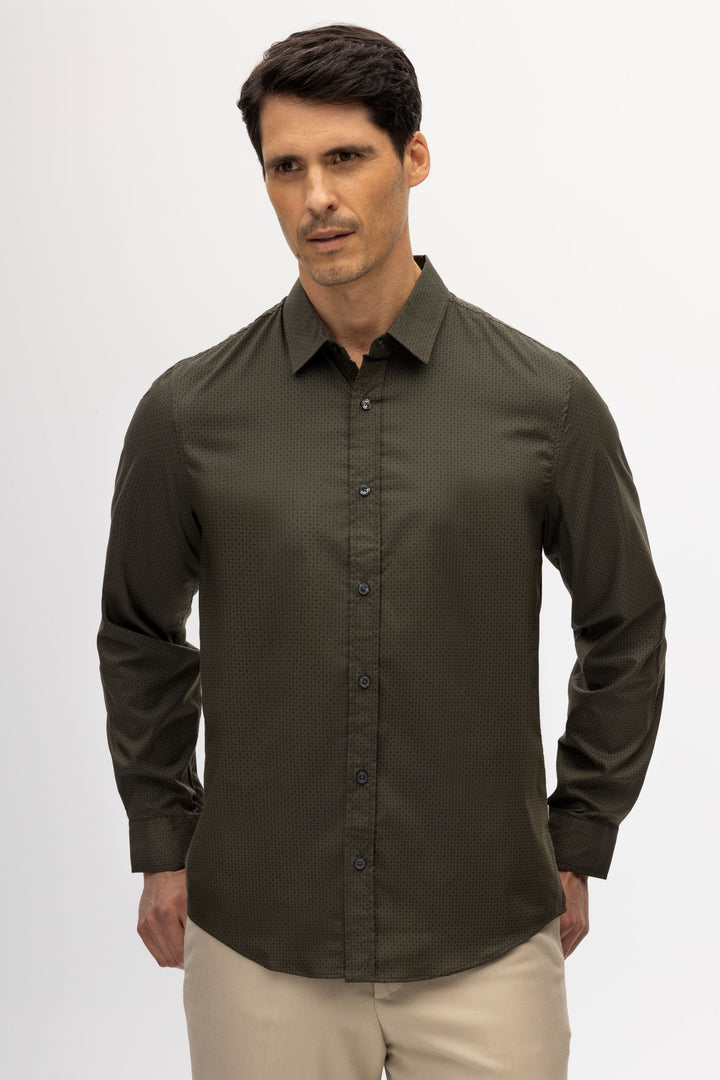 Ryan Dark Olive Geo Shirt