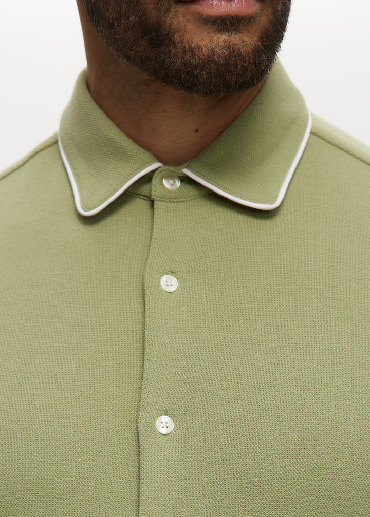 Damian Lt. Green Tipped Pique Shirt