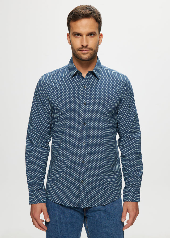 Ryan Stretch Shirt in Navy Heathered Geo