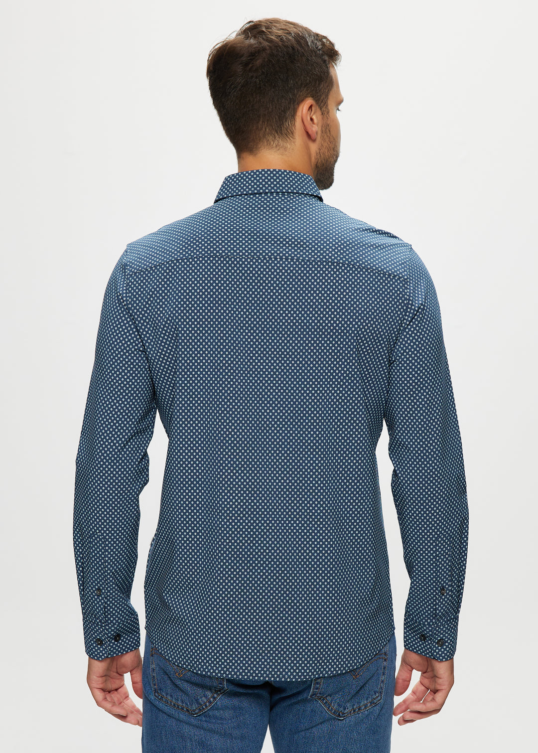 Ryan Stretch Shirt in Navy Heathered Geo