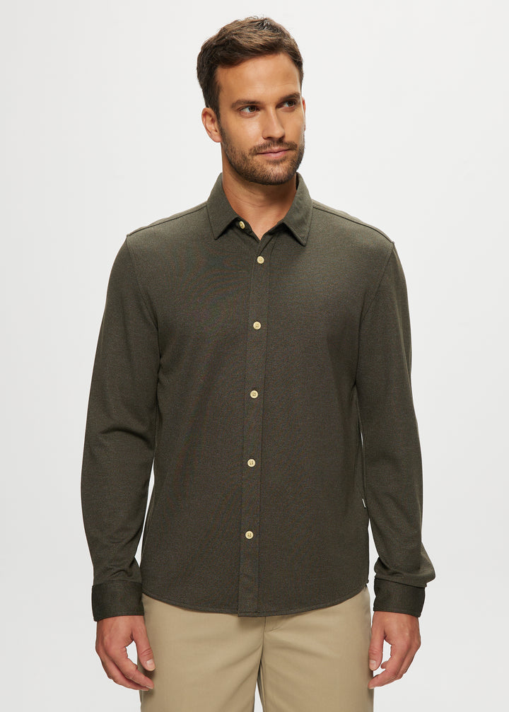 Ryan Stretch Twill Knit Shirt in Olive Mix