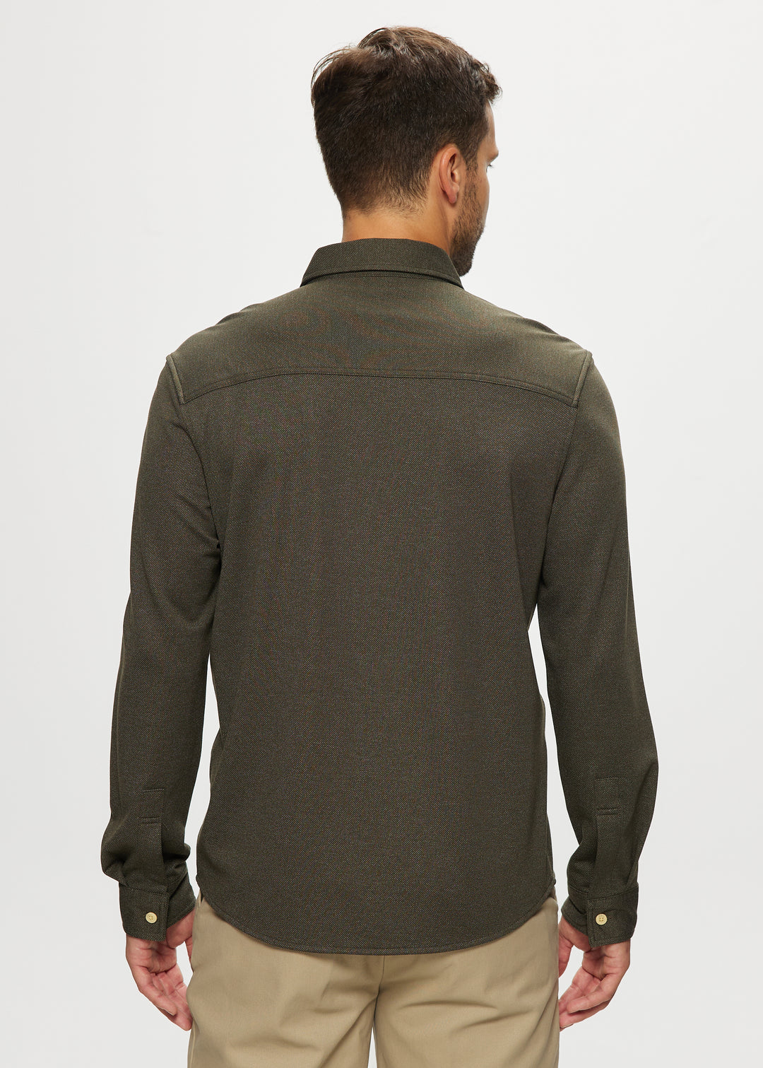 Ryan Stretch Twill Knit Shirt in Olive Mix