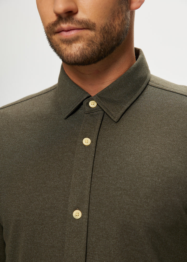 Ryan Stretch Twill Knit Shirt in Olive Mix