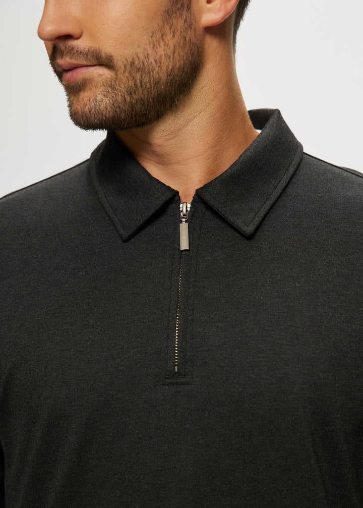 Theo Ponte Quarter Zip Polo in Charcoal Mix