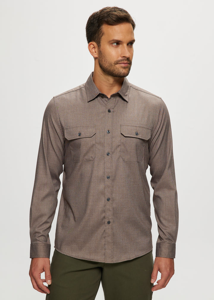 Ryan Two Pocket Brushed Chambray Shirt in Moka