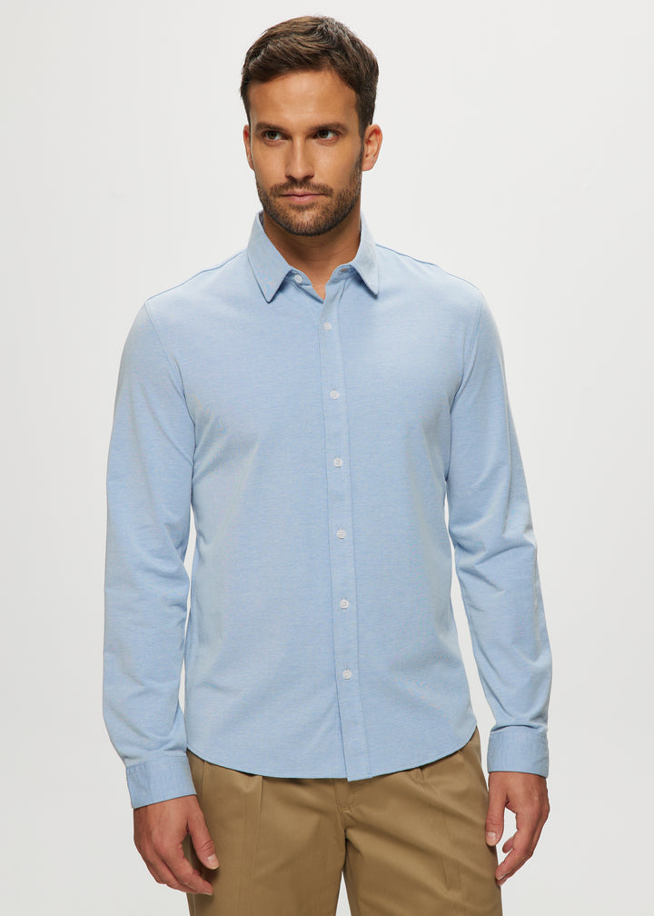 Ryan Oxford Knit Shirt in Pale Blue