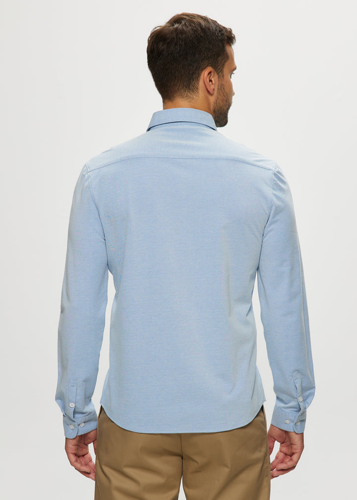 Ryan Oxford Knit Shirt in Pale Blue