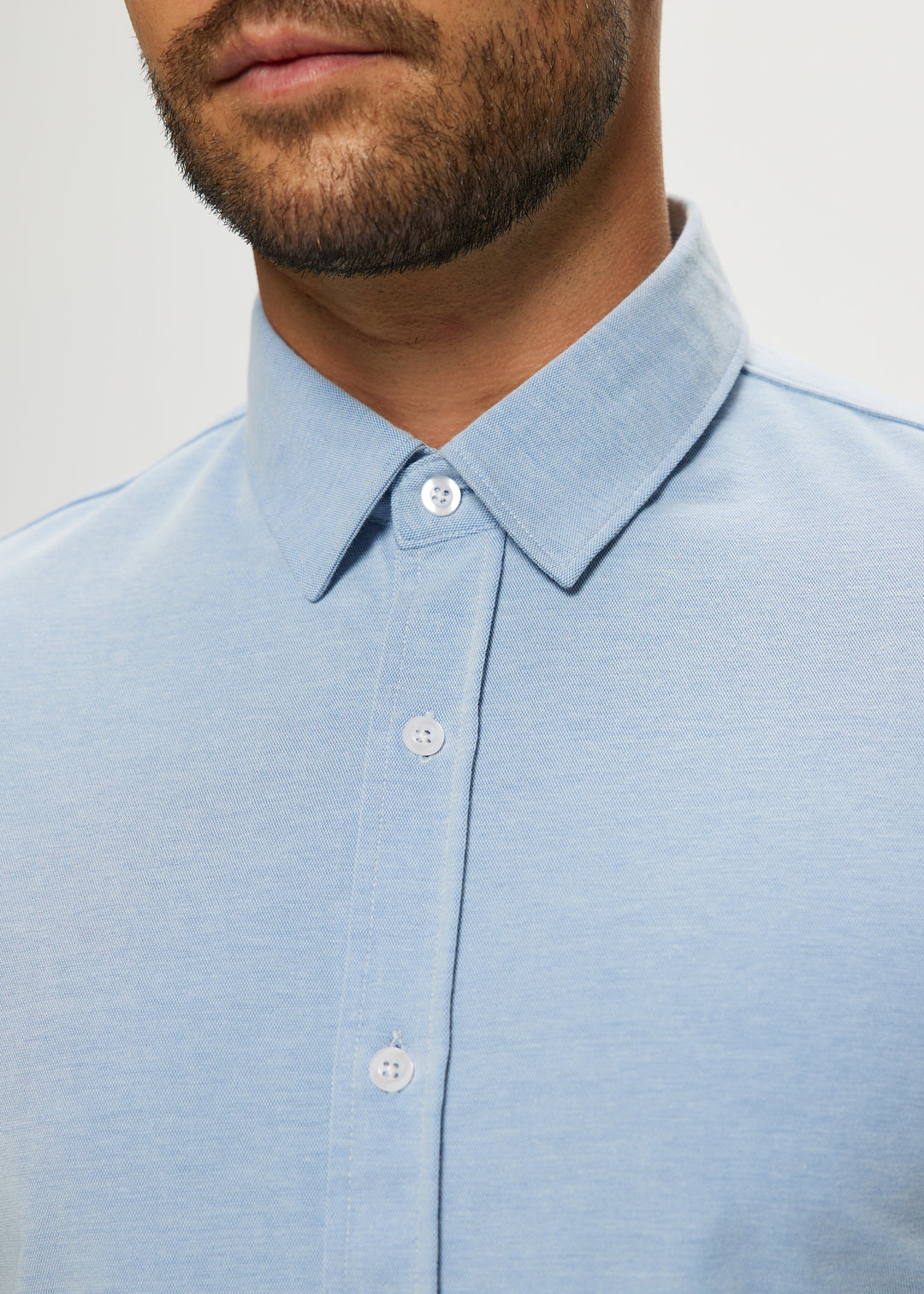 Ryan Oxford Knit Shirt in Pale Blue