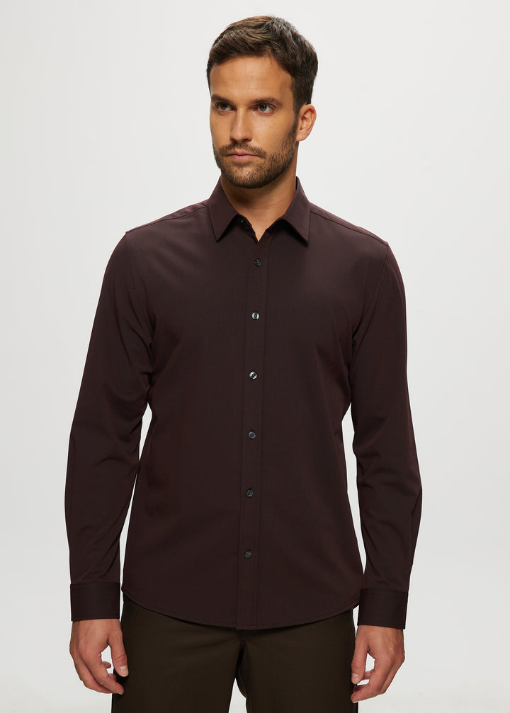 Ryan Solid Stretch Gab Shirt in Porto