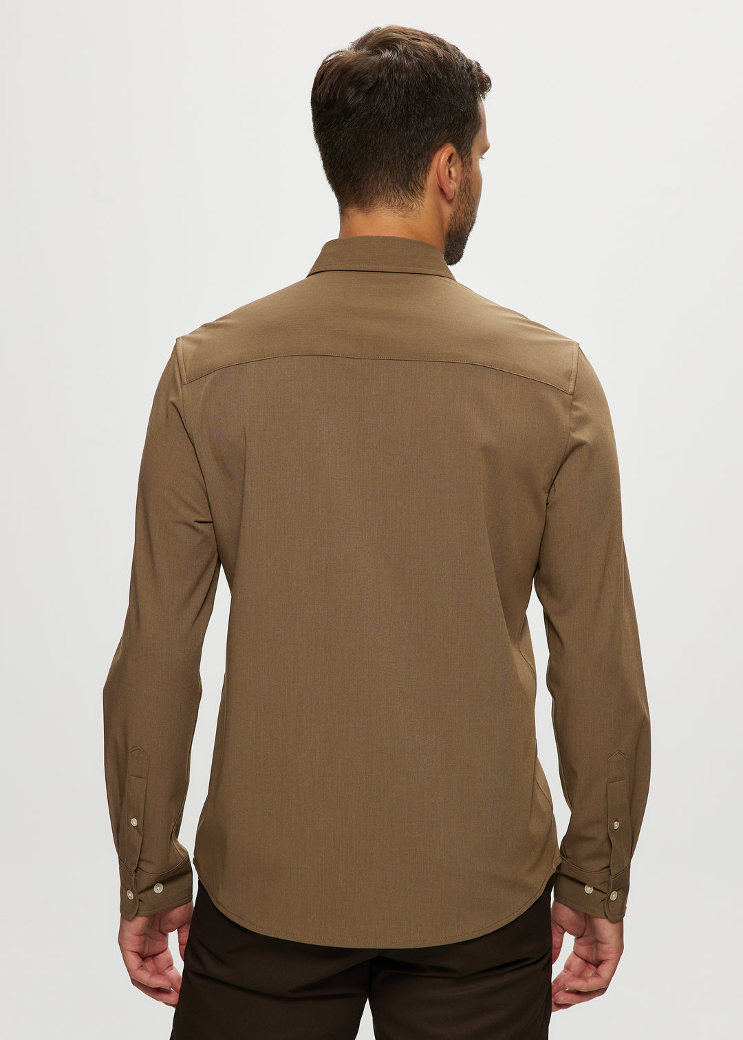 Ryan Solid Stretch Gab Shirt in Camel