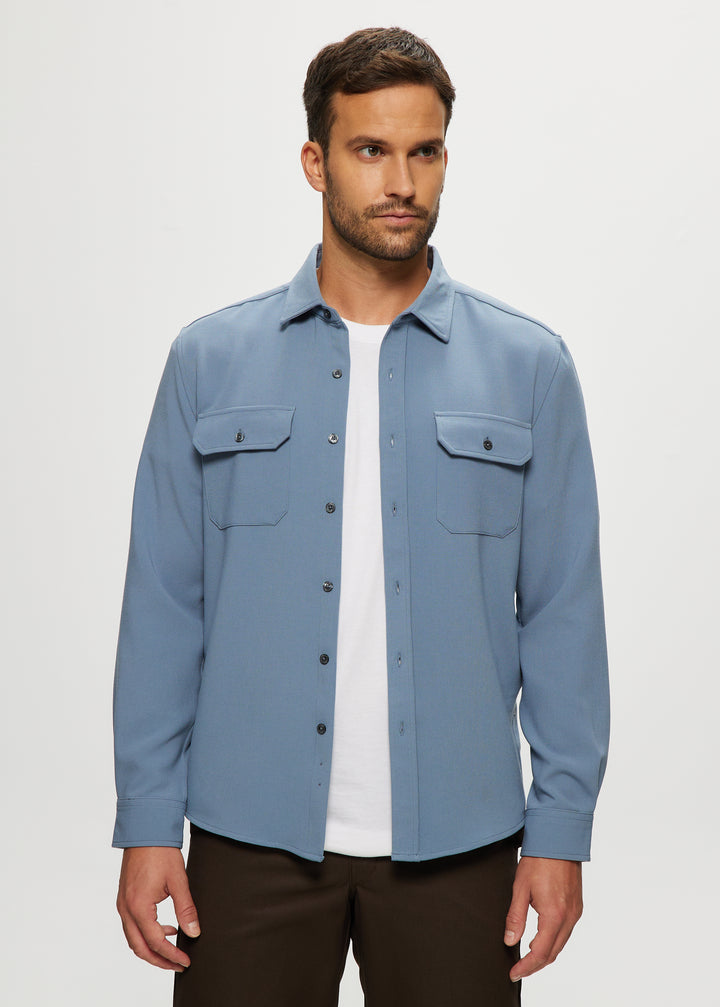 Ethan Heavy Crepe Overshirt in Slate Blue