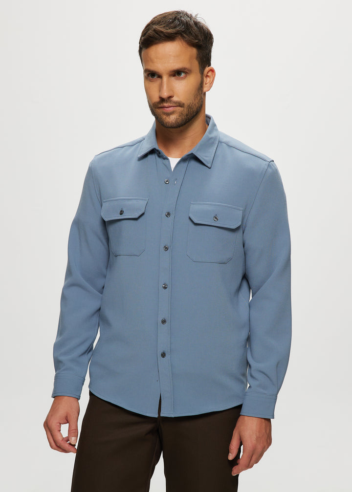 Ethan Heavy Crepe Overshirt in Slate Blue