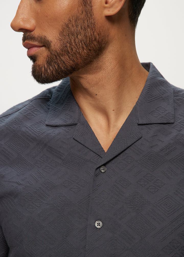 Tonal Jacquard SS Camp Shirts in Slate