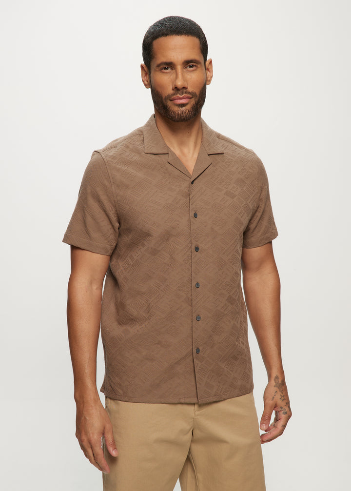 Tonal Jacquard SS Camp Shirts in Earth