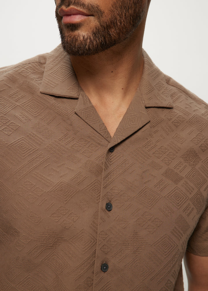 Tonal Jacquard SS Camp Shirts in Earth