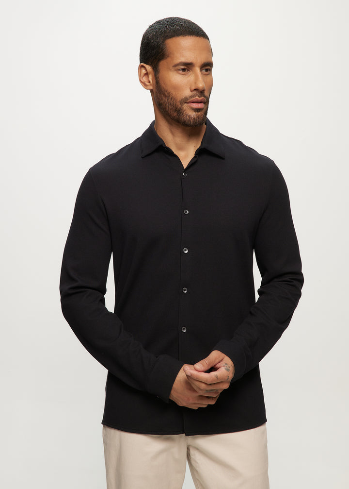 LS Pique Blend Knit Shirt in Midnight Navy