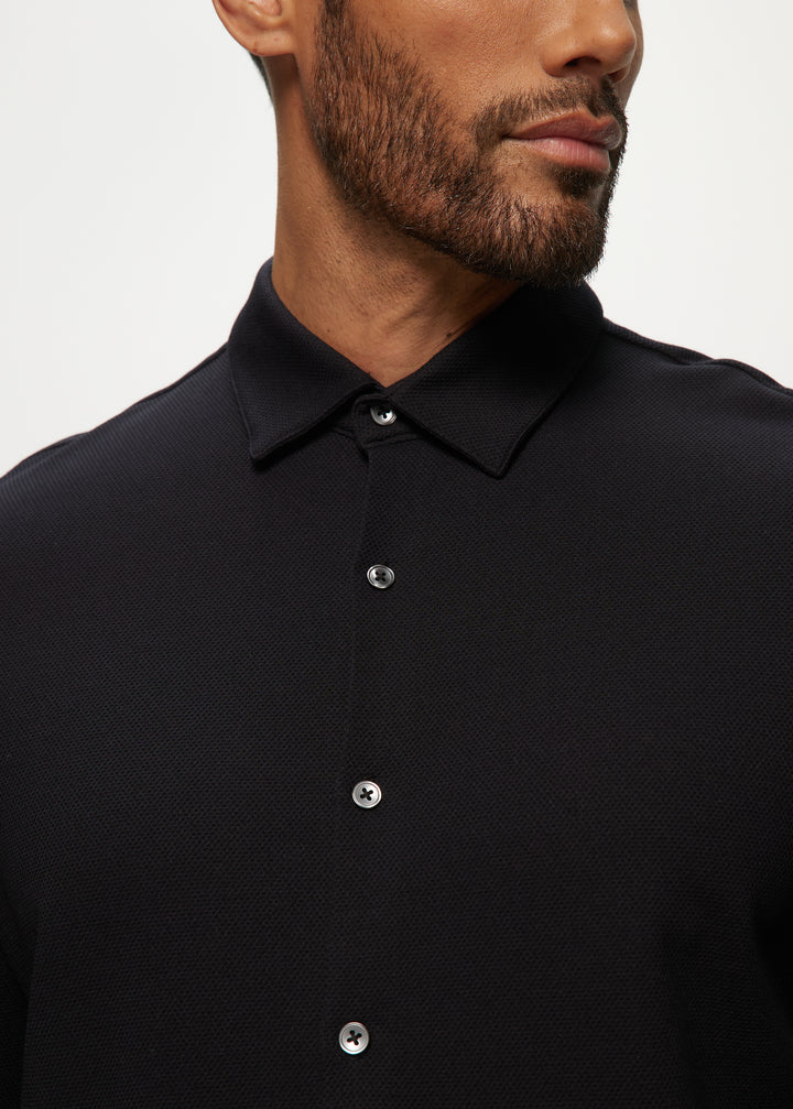 LS Pique Blend Knit Shirt in Midnight Navy