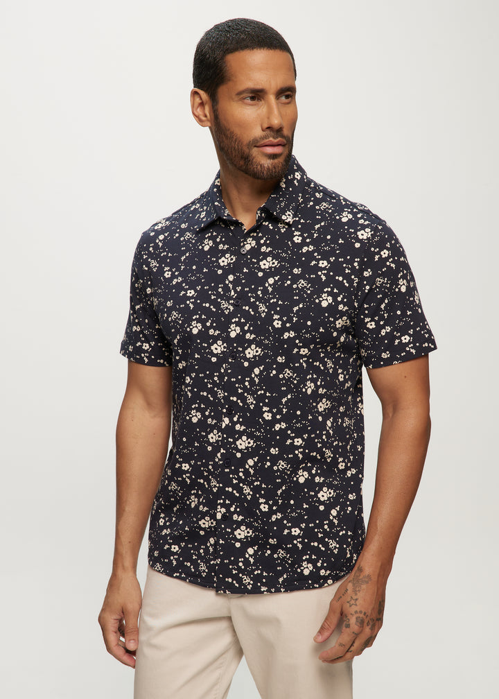 SS Knit AOP Floral Shirt in Navy Floral