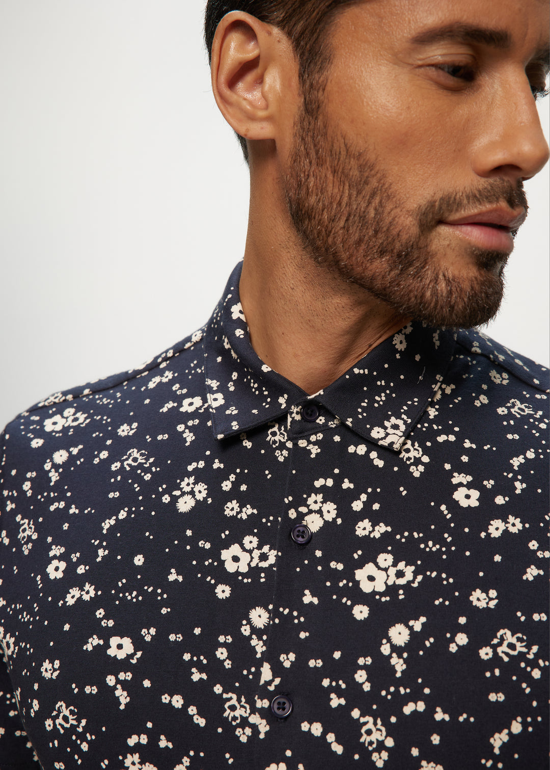 SS Knit AOP Floral Shirt in Navy Floral