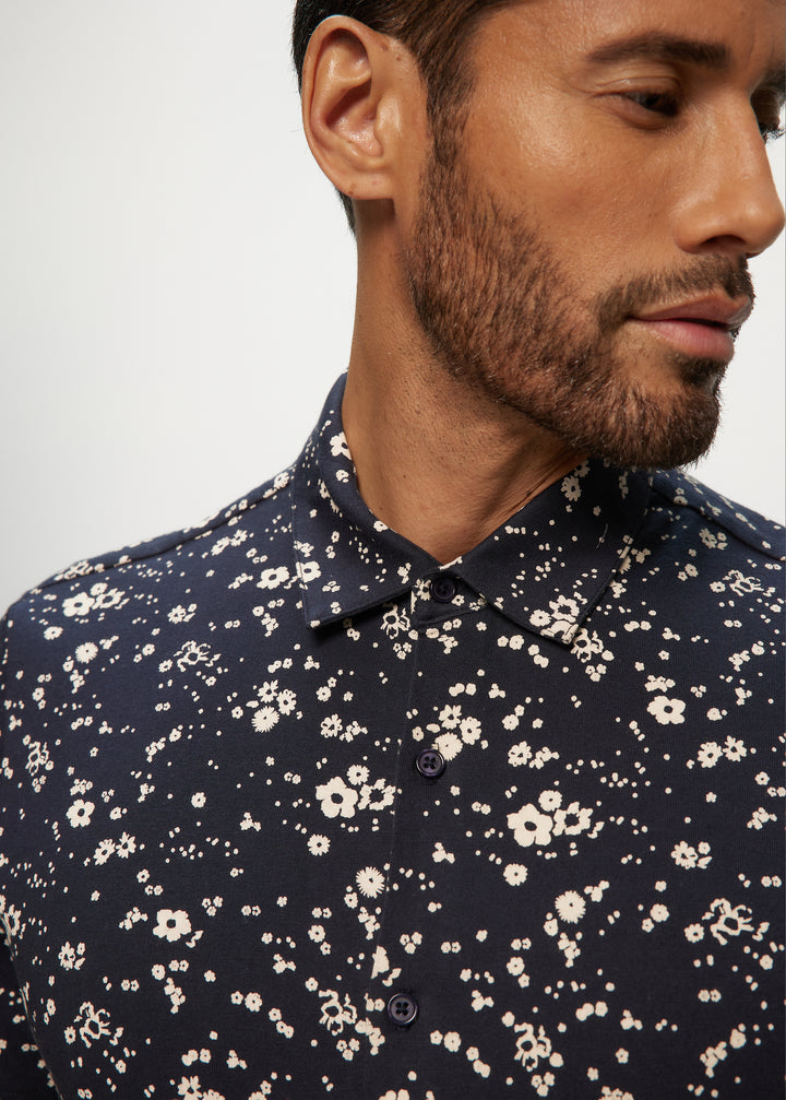SS Knit AOP Floral Shirt in Navy Floral