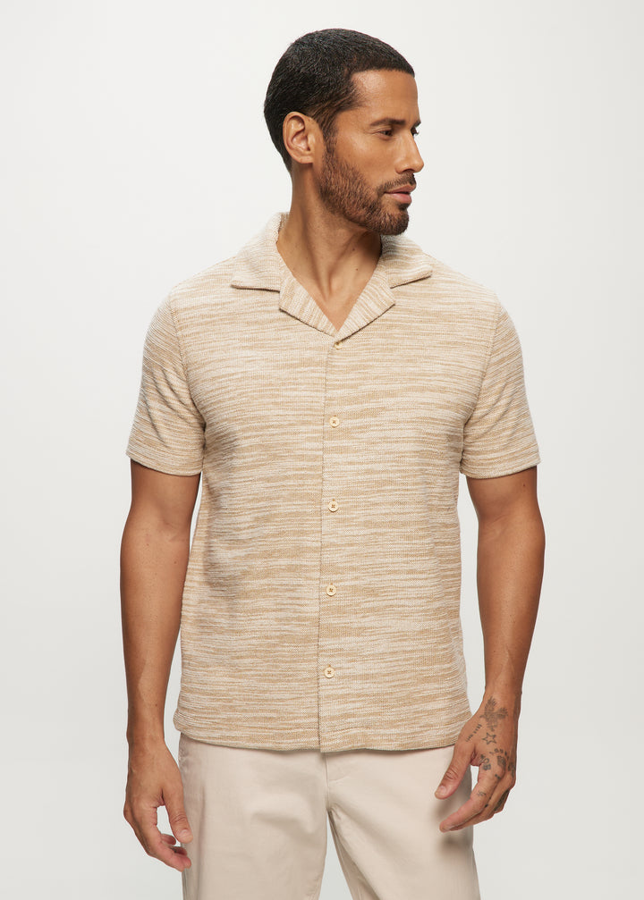 SS Two Tone Sweaterknit Camp Shirts in Ecru Mix