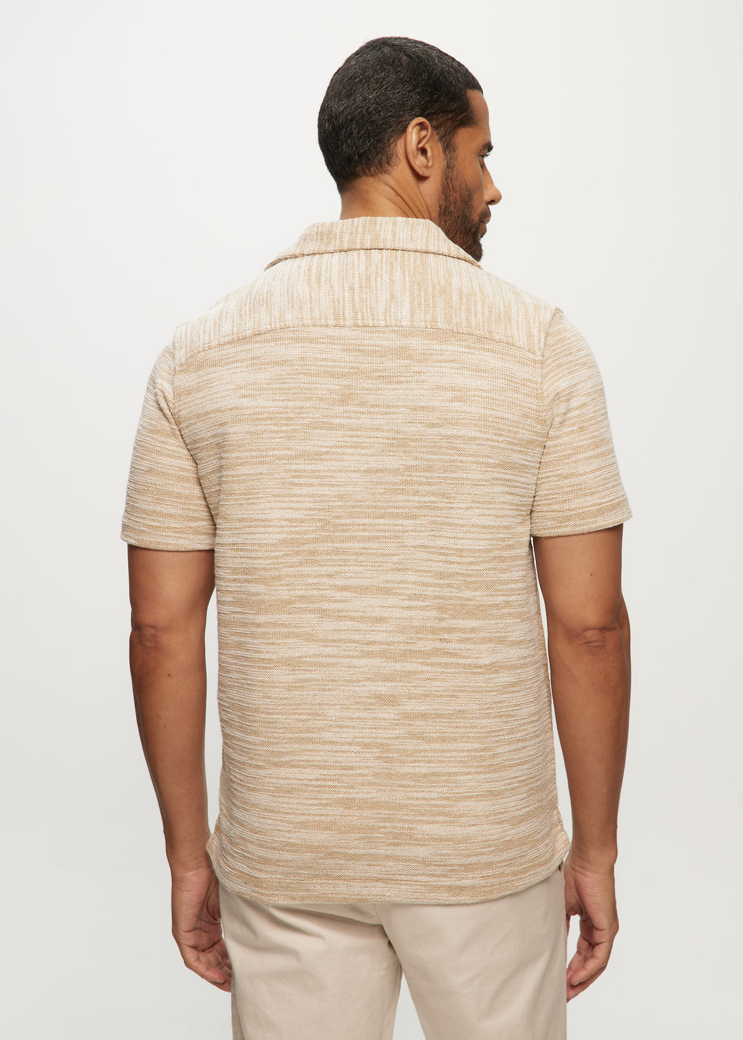 SS Two Tone Sweaterknit Camp Shirts in Ecru Mix