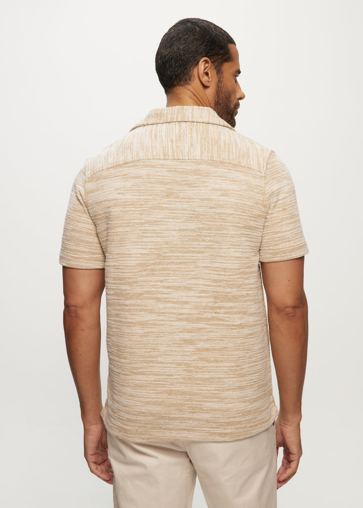 SS Two Tone Sweaterknit Camp Shirts in Ecru Mix
