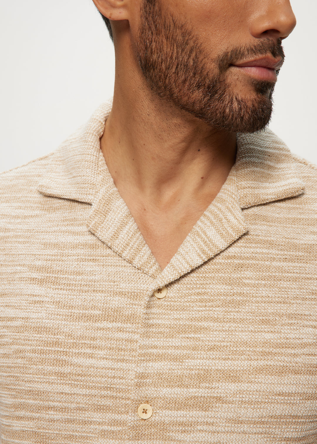 SS Two Tone Sweaterknit Camp Shirts in Ecru Mix