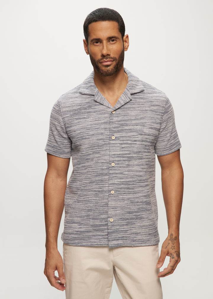 SS Two Tone Sweaterknit Camp Shirts in Navy Mix