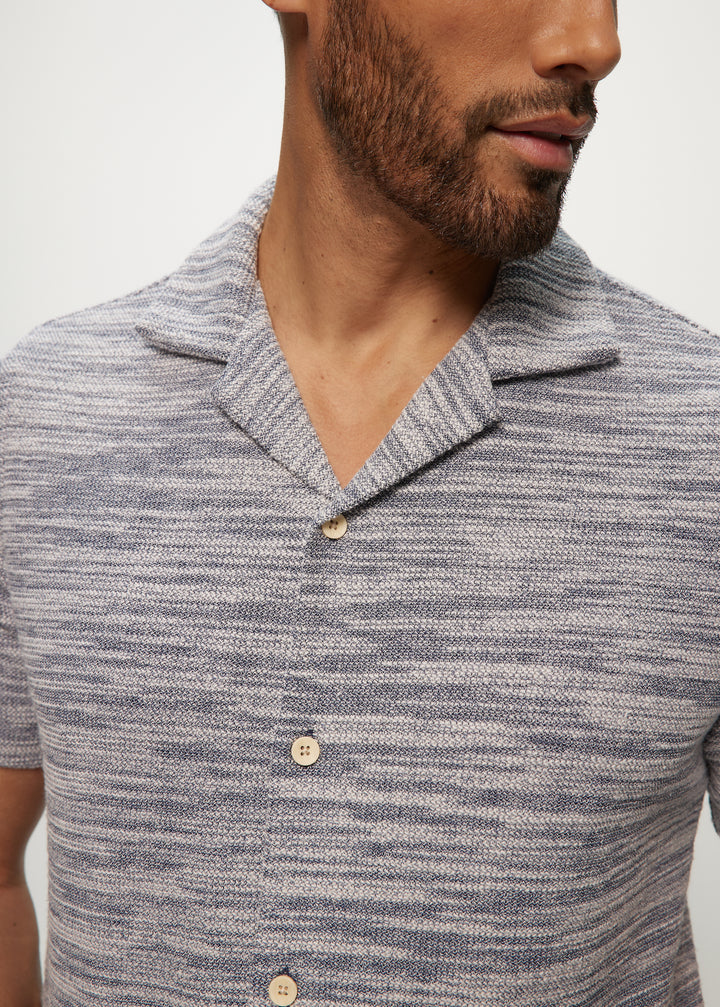 SS Two Tone Sweaterknit Camp Shirts in Navy Mix