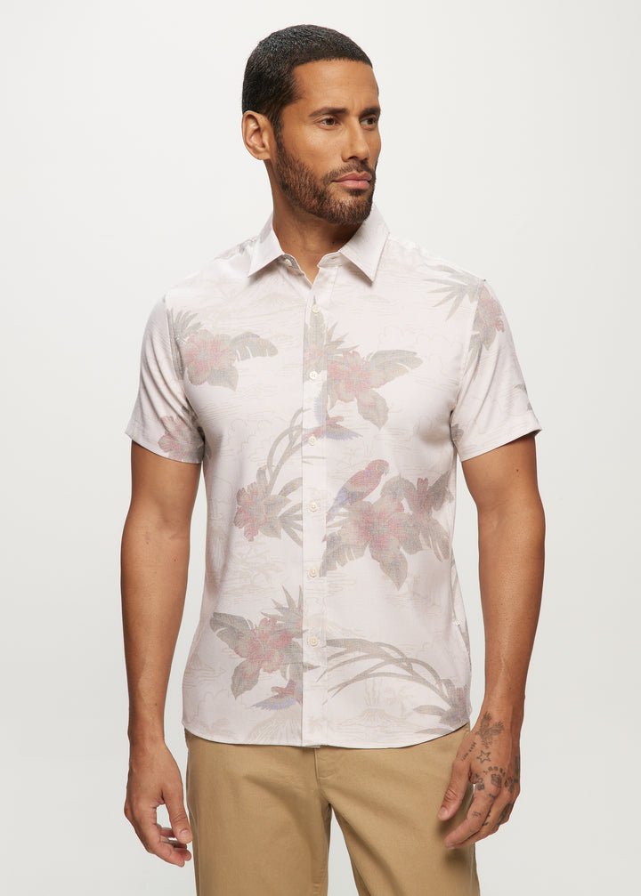 SS AOP Soft Touch Faded Floral Shirt in Tan