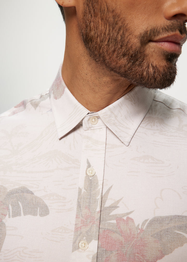 SS AOP Soft Touch Faded Floral Shirt in Tan