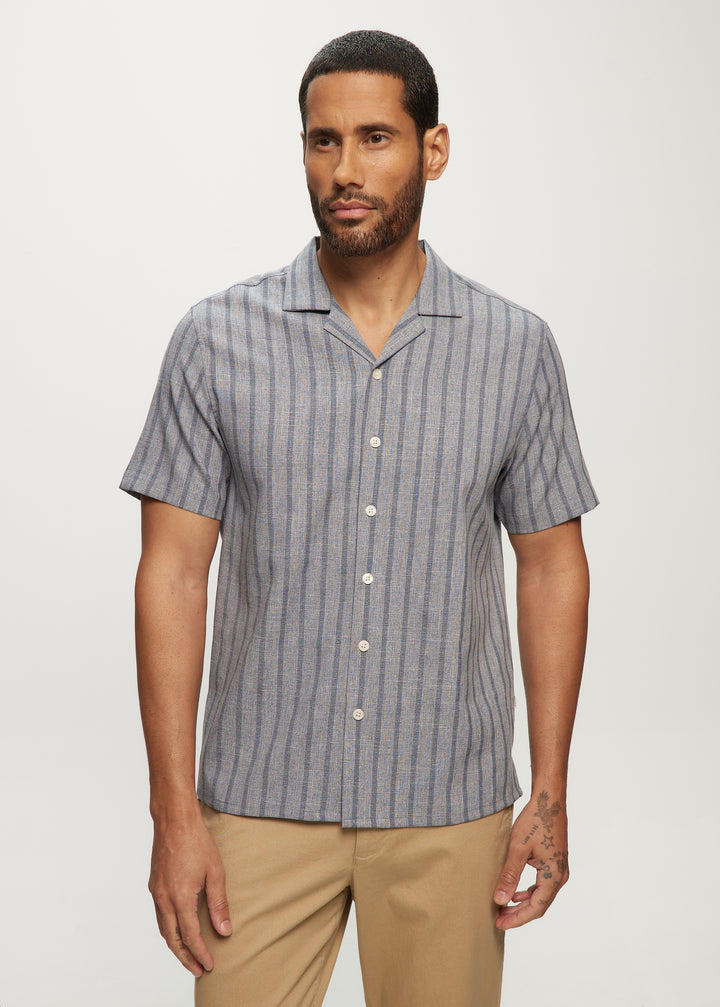 SS Soft Touch Stripe Dobby Camp Shirt in Navy