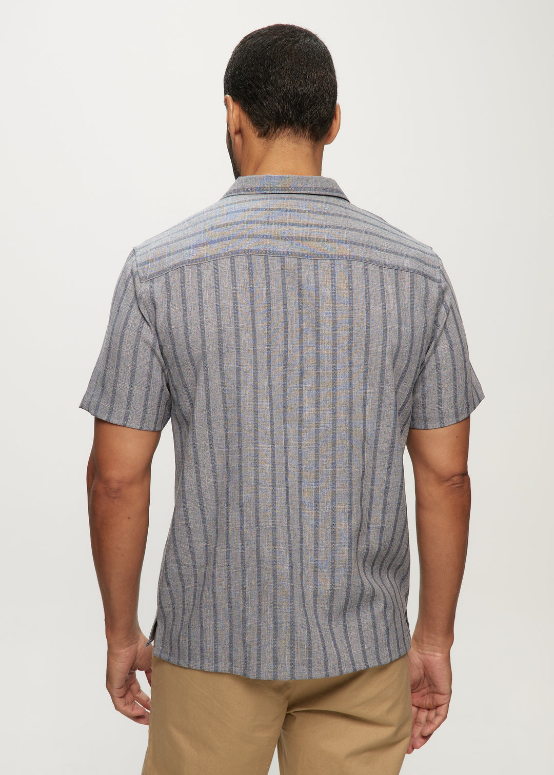 SS Soft Touch Stripe Dobby Camp Shirt in Navy