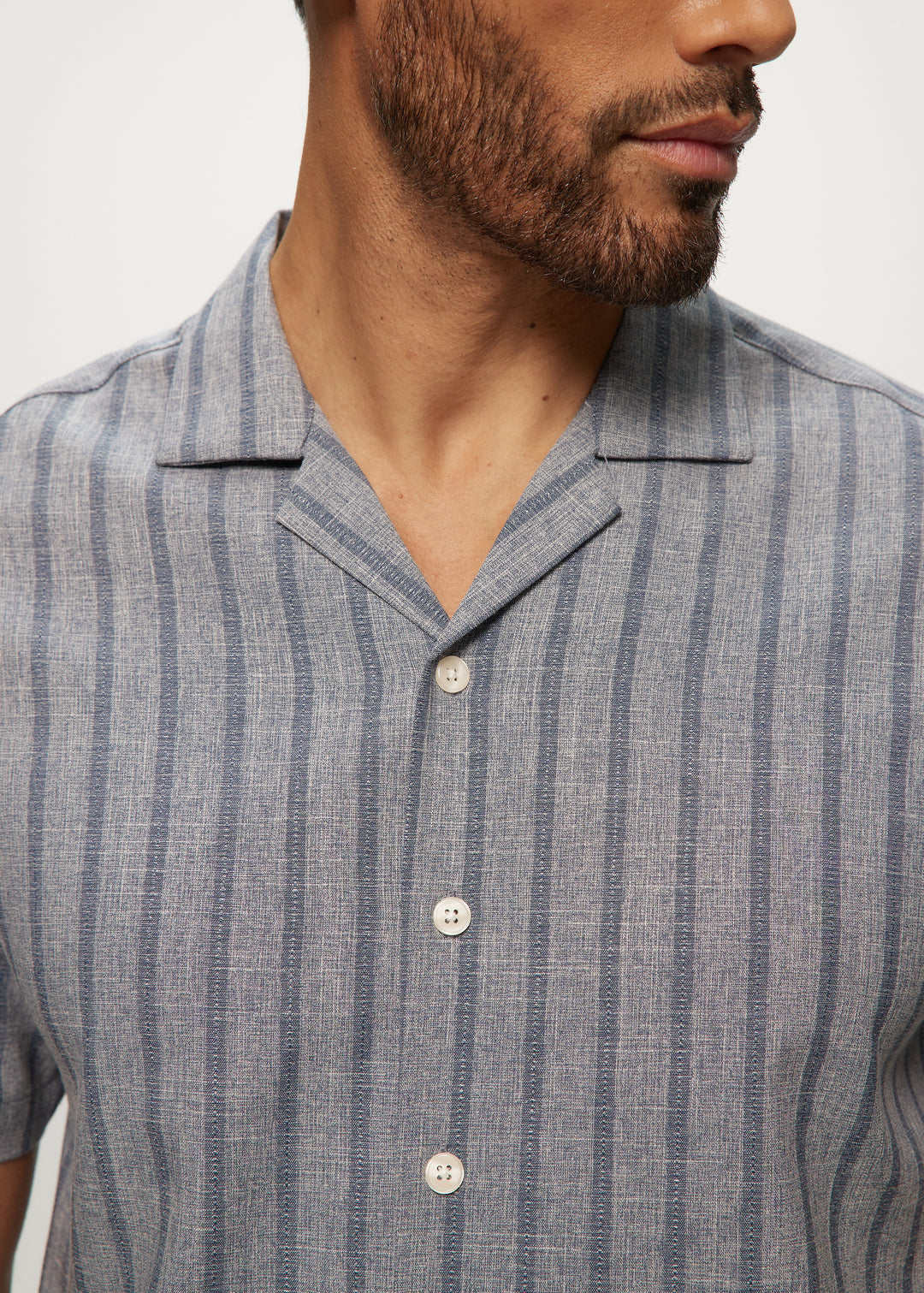 SS Soft Touch Stripe Dobby Camp Shirt in Navy