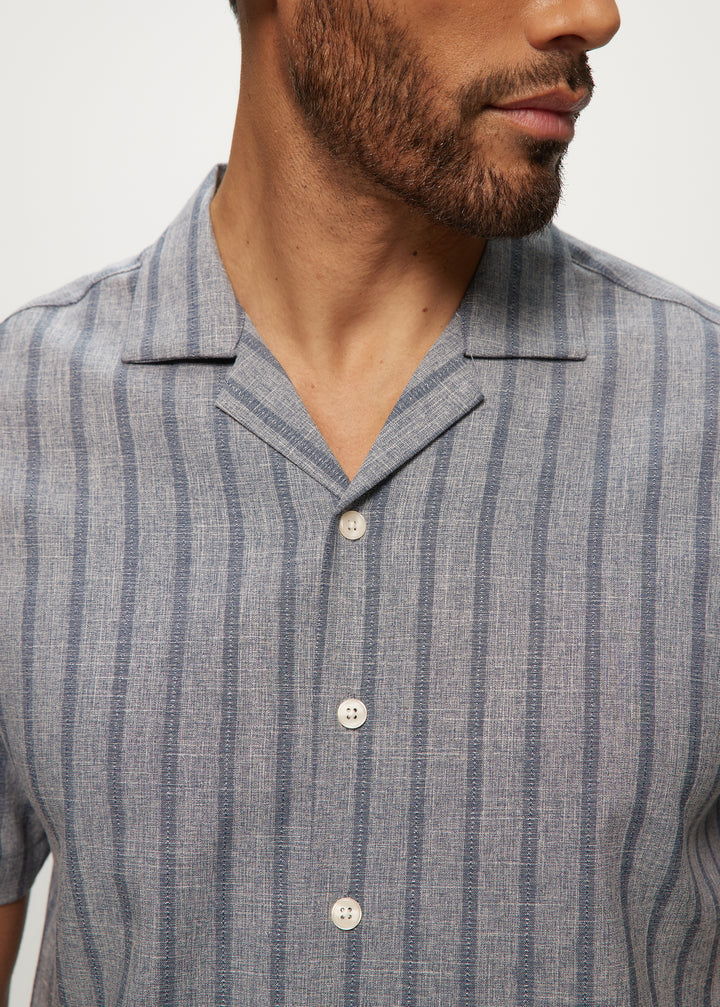 SS Soft Touch Stripe Dobby Camp Shirt in Navy