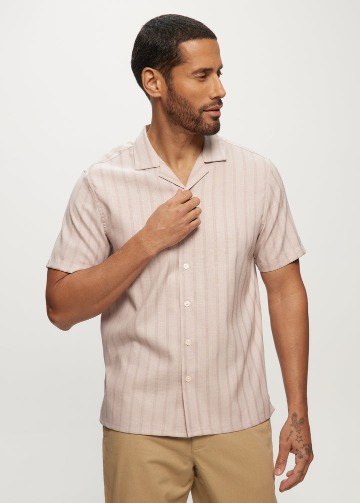 SS Soft Touch Stripe Dobby Camp Shirt in Blush