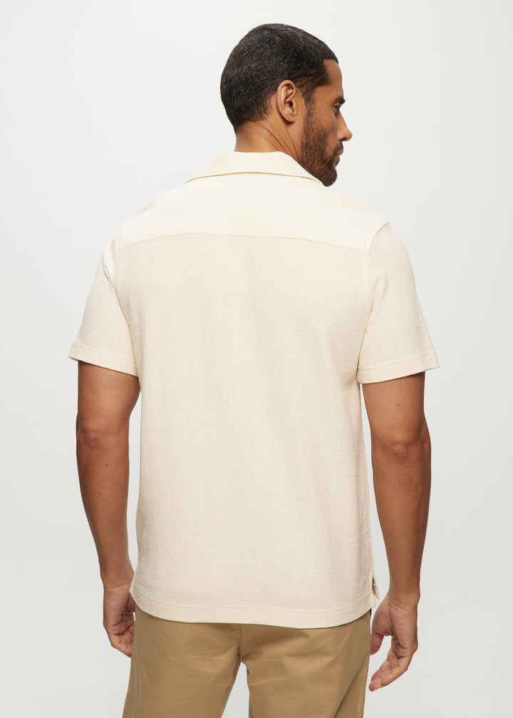 SS Textured Knit Camp Collar Shirt in Ivory