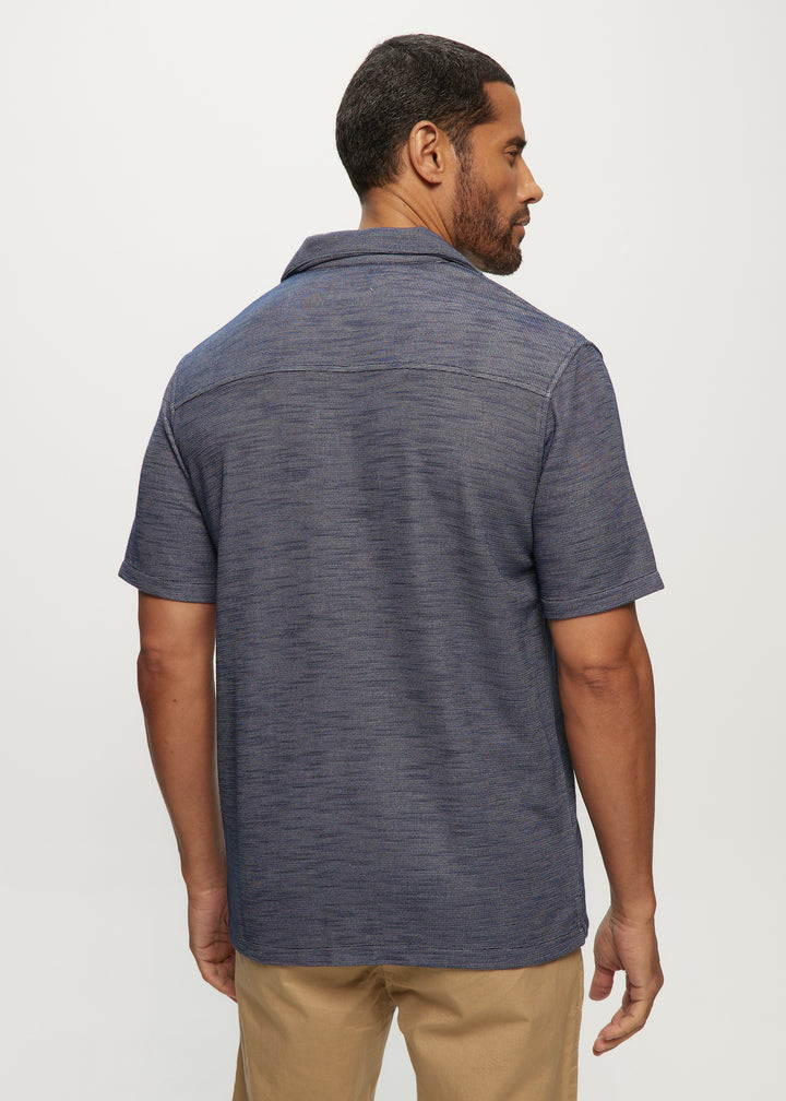 SS Heathered Slub Camp Collar Shirt in Navy Mix