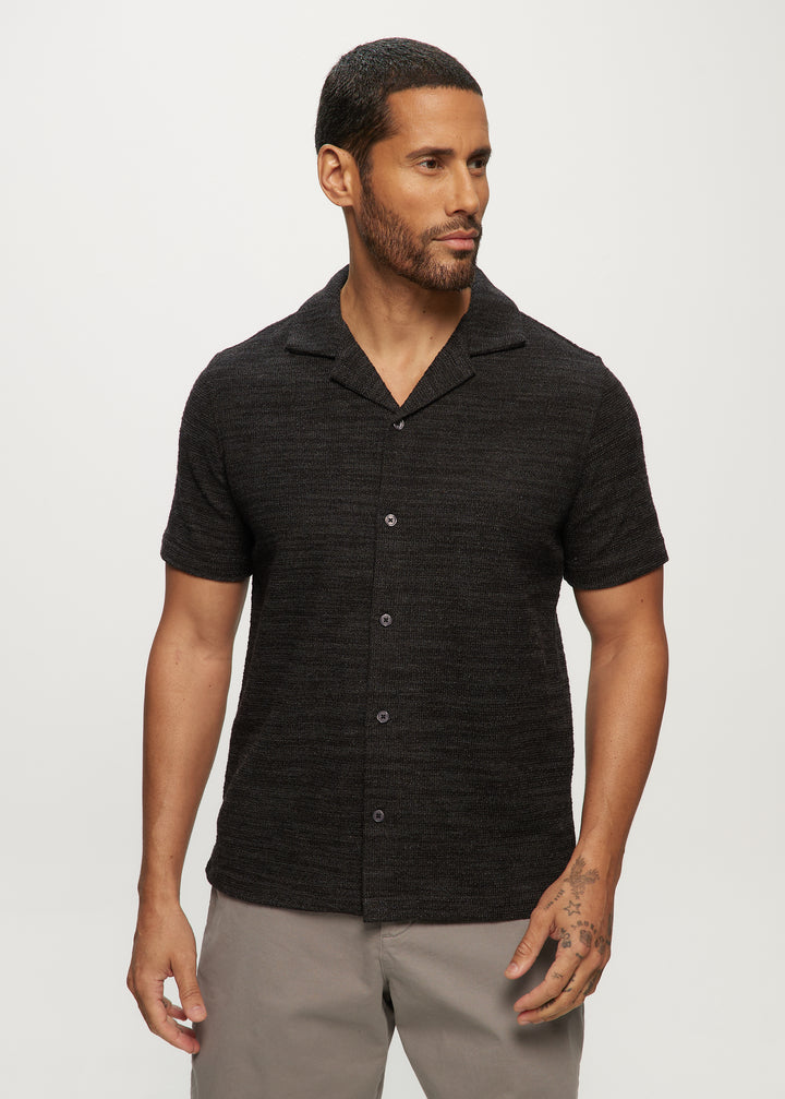 SS Two Tone Sweaterknit Camp Shirts in Charcoal Mix