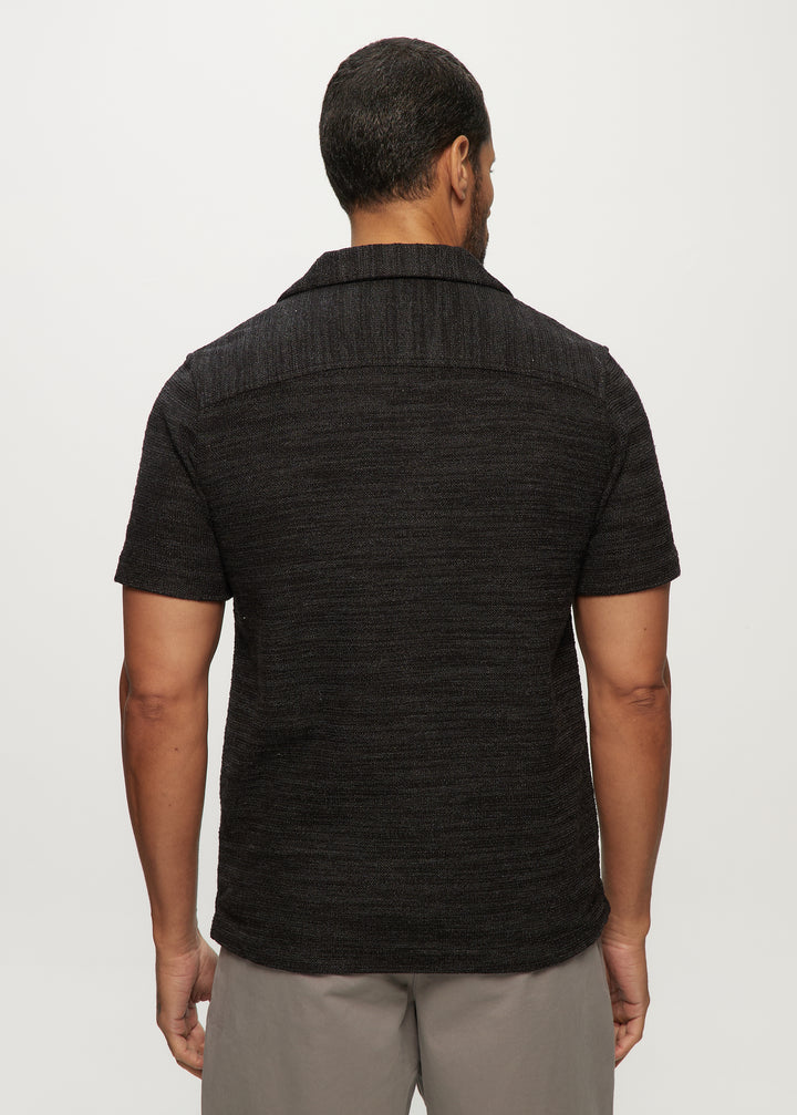 SS Two Tone Sweaterknit Camp Shirts in Charcoal Mix