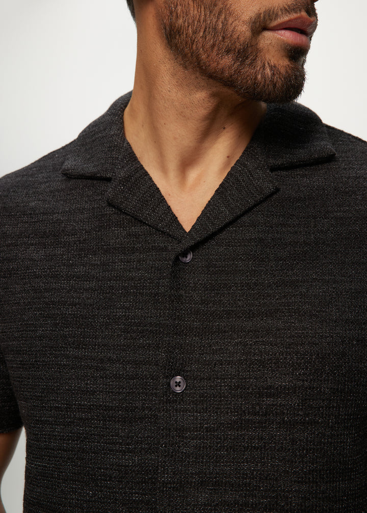 SS Two Tone Sweaterknit Camp Shirts in Charcoal Mix