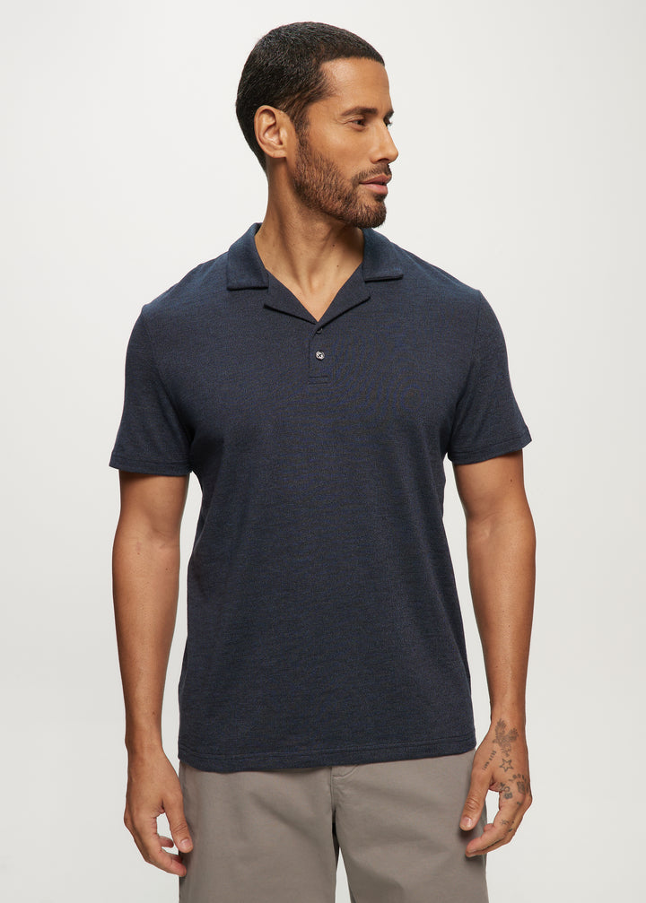 SS Sweaterknit Camp Collared Polo Top in Dark Navy Mix
