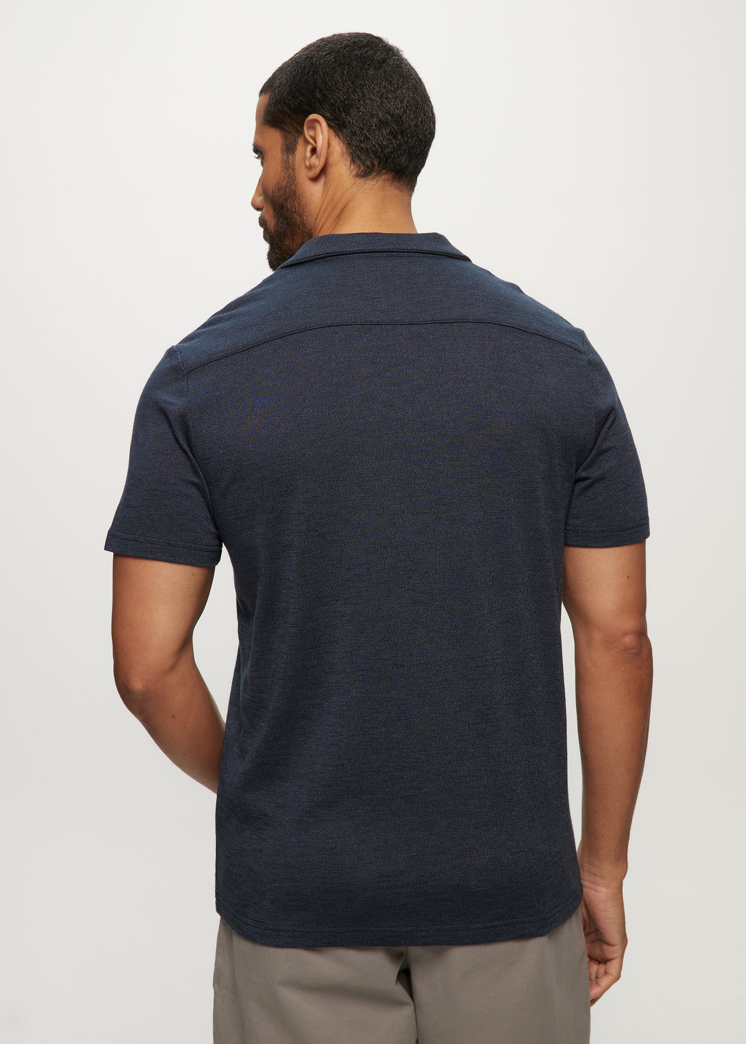 SS Sweaterknit Camp Collared Polo Top in Dark Navy Mix