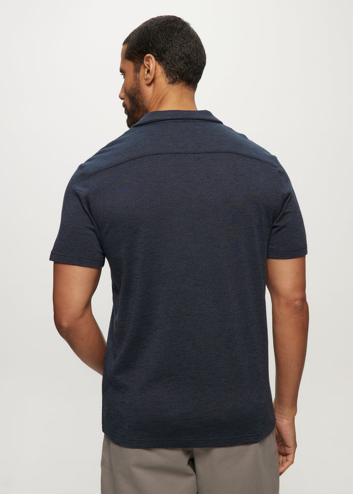 SS Sweaterknit Camp Collared Polo Top in Dark Navy Mix