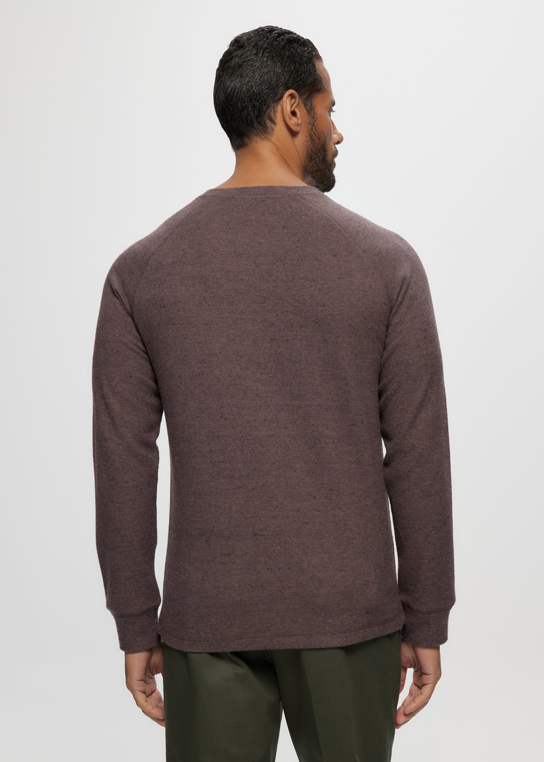LS Heathered Brushed Raglan Henley in Tobacco