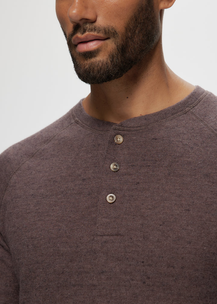 LS Heathered Brushed Raglan Henley in Tobacco