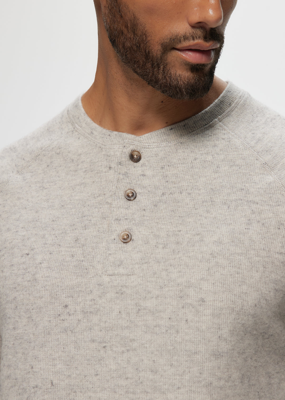 LS Heathered Brushed Raglan Henley in Oatmeal